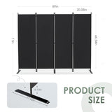 RANTILA 4 Panel Room Divider, 6 FT Folding Privacy Screen with Wide Feet, Freestanding Partition for Room Separation, Portable Room Divider Panel, 89" W x 71" H, Black RANTILA