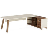 Tribesigns 78.7-Inch Executive Desk, L-Shaped Desk with 55-Inch Cabinet, Large Office Desk with Storage Shelves, Modern Computer Desk for Home Office, White & Walnut Tribesigns