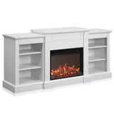 BELLEZE Modern 66" Mantel with Electric Fireplace Heater with Sound,Modern TV Stand for TVs up to 75", Media Entertainment Center with Side Shelves - Lenore (White) BELLEZE
