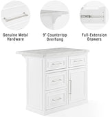 Crosley Furniture Cutler Faux Marble Top Kitchen Island with Storage, Breakfast Bar, Microwave Stand, White Crosley Furniture