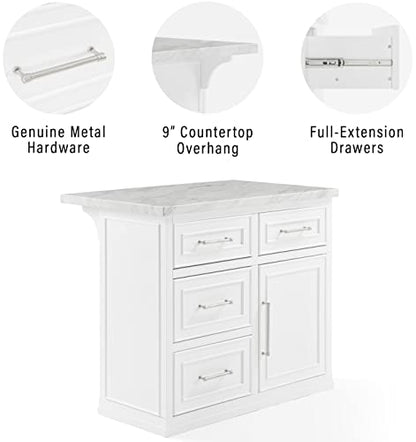 Crosley Furniture Cutler Kitchen Island with Faux Marble Top, White