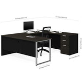 Bestar Pro-Concept Plus 72W U-Shaped Executive Desk with Pedestal in deep Grey & Black Bestar