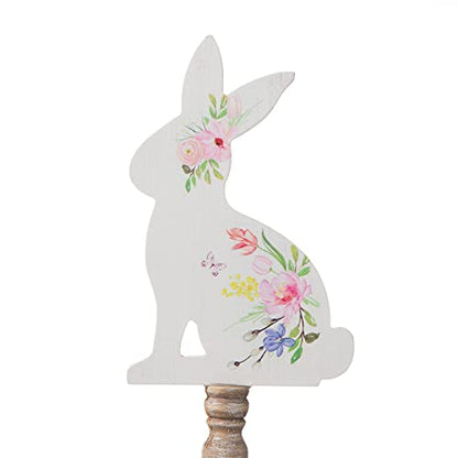 Glitzhome Easter Bunny Decor Set of 2 Wooden Bunny Signs Table Decor Farmhouse Rustic Wood Bunny Blocks Hand Painted Rabbit Statues for Spring Decorations Home Mantel Easter Collectible Ornaments