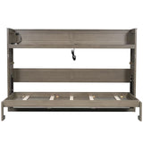 GDFStudio Twin XL Murphy Bed Frame with Desk, LED Lights & USB Charging Station, Space-Saving Wall Bed with Built-in Mattress Storage, 500 lbs Capacity, Solid Pine Wood Frame, Gray Wash GDFStudio