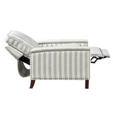 Push Back Recliner Chair Stripe Pattern Fabric Upholstery Nailhead Trim Solid Wood Classic Traditional Living Room Furniture 1pc WoodArtSupply