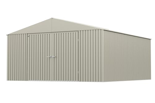Arrow Shed Elite 14' x 16' Tall Outdoor Steel Storage Shed with High Gable and Lockable Doors Storage Building, Cool Grey Arrow