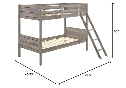 Ryder Twin Over Twin Solid Wood Bunk Bed in Weathered Taupe with Guardrail & Ladder by Coaster Home Furnishings - WoodArtSupply