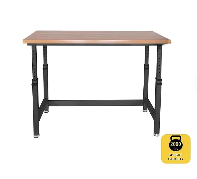 Heavy Duty Height Adjustable Workbench Table with Solid Wood Top, 1000 to 2000 lbs. Weight Capacity Workstation for Garage, Warehouse, Workshop, (28.5" to 42") Height (Graphite, 60" W x 24" D - WoodArtSupply