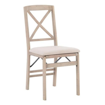 Linon Triena 19" Transitional Wood X-Back Folding Chairs with Padded Seat, Fully Assembled in Graywash (Set of 2)