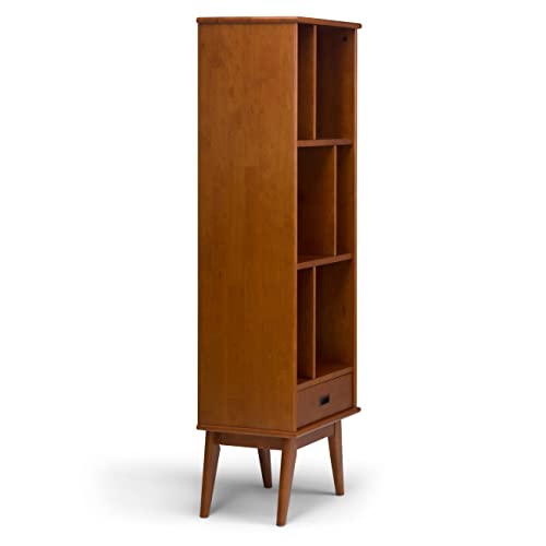 SIMPLIHOME Draper SOLID HARDWOOD 22 Inch Mid Century Modern Bookcase and Storage Unit in Teak Brown, For the Living Room, Study Room and Office SIMPLIHOME