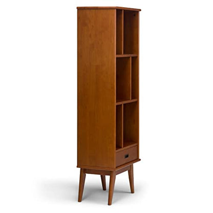 SIMPLIHOME Draper SOLID HARDWOOD 22 Inch Mid Century Modern Bookcase and Storage Unit in Teak Brown, For the Living Room, Study Room and Office - WoodArtSupply