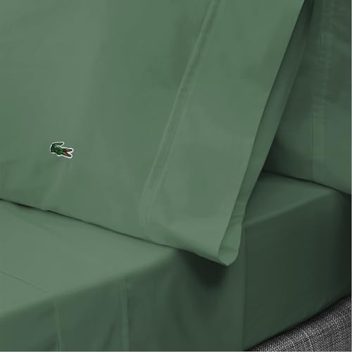 Lacoste 100% Cotton Percale 4-Piece Sheet Set – Cool, Crisp, Matte, and Durable, Oeko-Tex Certified – Solid, Green, King