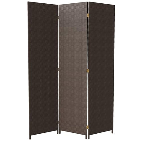 Red Lantern 6 ft. Tall Woven Fiber Outdoor All Weather Room Divider - 3 Panel - Dark Brown Red Lantern