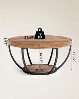 LITTLE TREE Round Coffee Table, 32" Circle Coffee Table for Living Room, 2-Tier Wood Accent Center Table with Open Storage Industrial Design Home Furniture (Brown and Black) LITTLE TREE