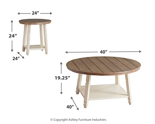 Signature Design by Ashley Bolanbrook Farmhouse 3-Piece Table Set, Includes 1 Coffee Table and 2 End Tables with Lower Shelf, Antique White & Brown - WoodArtSupply