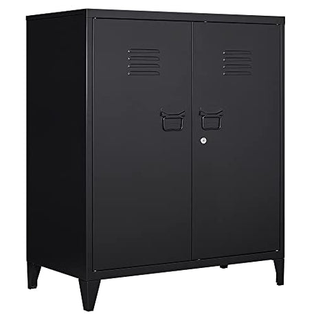 AFAIF Metal Storage Cabinet with Lock, Locking Cabinets with 2 Doors and Shelves, Lockable Steel Locker Cupboard, Small Sideboard Buffet Cabinet for Home Office AFAIF