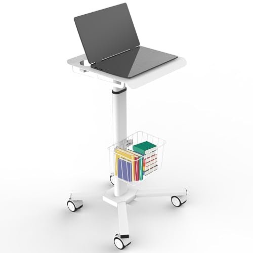 TUILUN Adjustable Height Portable Laptop Desk with Wheels,White Computer Cart on Wheels,Standing Mobile Desk Workstation, Utility Medical Cart TUILUN