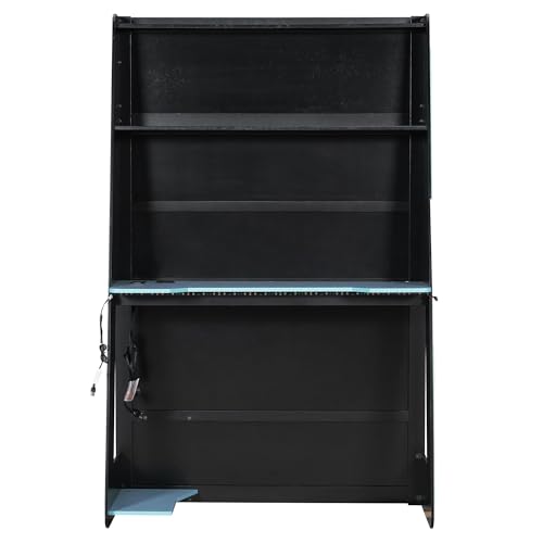 Ball & Cast Twin Size Gaming Loft Bed with Desk,Wood Gamer Bed Frame w/Shelves and RGB Light,Underbed Storage Space,Stairs,Full-Length Guardrail,Bedroom Furniture for Student Dorms,Cloud Blue Ball & Cast