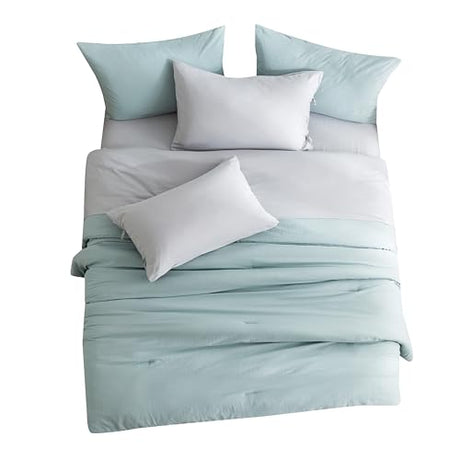 COTTEBED Ultra-Soft Twin Comforter Set with Sheets - 5 Pieces Bed in a Bag Twin Down Comforter & Bedding Sheet Sets, Lightweight Boho Cozy Washed PolyCotton for Kids Boy Girl All Season Use,Sage Green COTTEBED