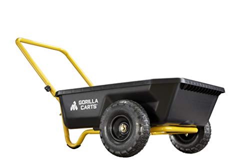 Gorilla Carts GCR-4 Poly Dump Cart, 2-Wheel Garden Wagon with Foldable Handle, 4 cu ft, 300 lb. Capacity, Black/Yellow