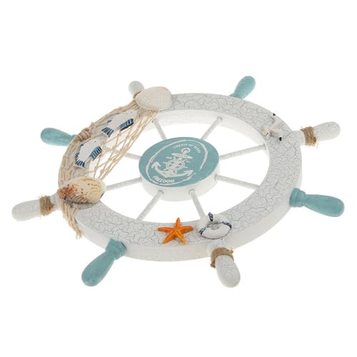 Rienar Nautical Beach Wooden Boat Ship Steering Wheel Fishing Net Shell Fish Home Wall Décor(11" Diameter) Rienar