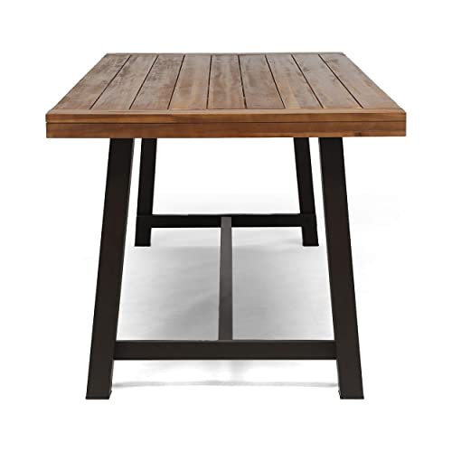 Great Deal Furniture Beau Outdoor Eight Seater Wooden Dining Table, Teak and Rustic Metal Finish - WoodArtSupply