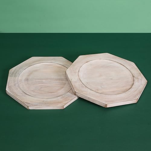 Alpha Living Home Acacia Wood Plates Set of 2 Round Wooden Dinner Plates, Charger Serving Tray Lightweight, Natural Dinnerware Dishes for Steak, Snack, Dessert, Cake, Housewarming - White Caramel Alpha Living Home
