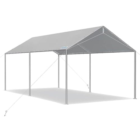 Quictent 10x15 ft Heavy Duty Car Canopy Galvanized Frame Carport Outdoor Party Tent Boat Shelter with 3 Reinforced Steel Cables - Grey Quictent
