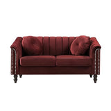 UOCFYK 60" Loveseat Sofa, Microfiber Chesterfield Upholstered Sofas Love Seat, Couch Chair Sets with Style Button Tufted, Scroll Arms and Nailhead for Living Room, Office, Apartment-Red UOCFYK