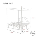 AUFANK Queen Size Four-Poster Metal Canopy Bed Frame with Headboard and Footboard Sturdy Slatted Structure No Box Spring Needed White