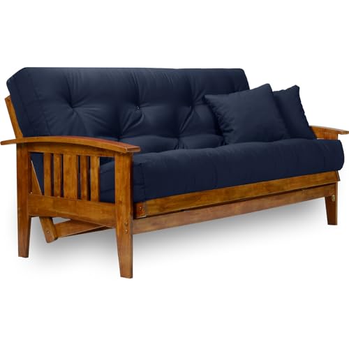 Nirvana Futons Westfield Futon Set - Queen Size, Frame, 8" Mattress, Twill Navy Blue Cover Nirvana Futons