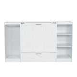 Merax Twin Size Murphy Bed with Bedside Shelves and Wardrobe, White Wooden Bed Frame with Large Drawer Merax