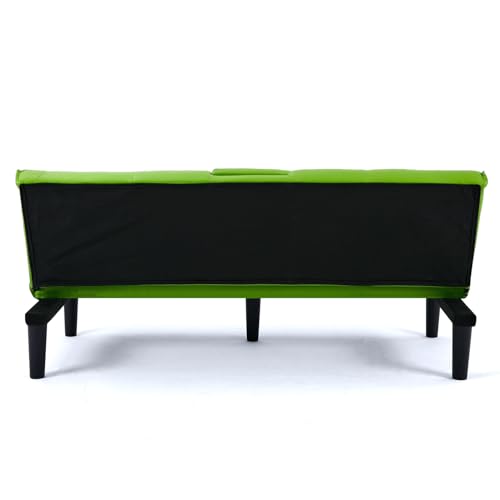 Klwenas Maec Green Futon Couch & Convertible Futon Sofa Bed for Small Space, 67" Loveseat Couches with Removable Armrests & 2 Cup Holders for Living Room Bedroom Dorm Apartment, Easy Assemble (Green) Klwenas Maec