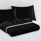 VACVELT 3pcs Extra Deep Pocket Satin Fitted Sheet Set Queen Bed Set, Black Bottom Sheet Fit 18-24 Inch Deep Pocket Mattress, Silky Bedding Set Soft & Ultra Deep Fitted Sheet & 2 Pillowcase VACVELT