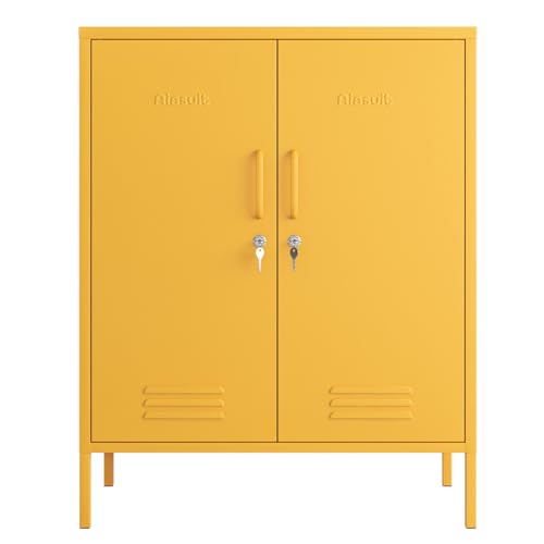 Aiasuit 2 Door Lockable Metal Storage Cabinet, 3-Tier Heavy Duty Industrial Cabinet with Removable Shelves, Easy Assembly Multi-Purpose Storage for Home Office, Yellow 40" H x 31.5" W x 15" D Aiasuit