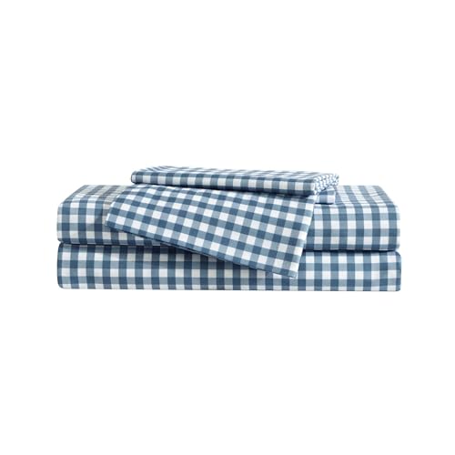 Eddie Bauer Kids - Full Sheets, Stain-Resistant Toddler Bedding with Matching Sham(s), Super Soft, Ideal Boy Room Essentials (Preston Check Blue, Full) Eddie Bauer