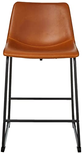 Walker Edison Douglas Urban Industrial Faux Leather Armless Counter Chairs, Set of 2, Whiskey Brown Walker Edison