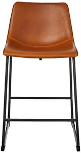Walker Edison Douglas Urban Industrial Faux Leather Armless Counter Chairs, Set of 2, Whiskey Brown Walker Edison