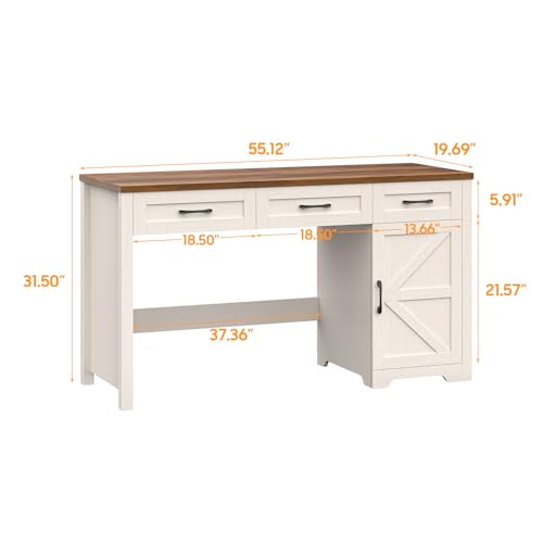Vabches Farmhouse 55" Executive Desk,Computer Desk with 3 Drawers and Storage Cabinet,Home Office Desk for Work and Study Vabches