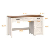 Vabches Farmhouse 55" Executive Desk,Computer Desk with 3 Drawers and Storage Cabinet,Home Office Desk for Work and Study Vabches