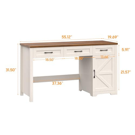 Halitaa Farmhouse 55" Executive Desk,Computer Desk with 3 Drawers and Storage Cabinet,Workspace for Home Office and Study. Halitaa