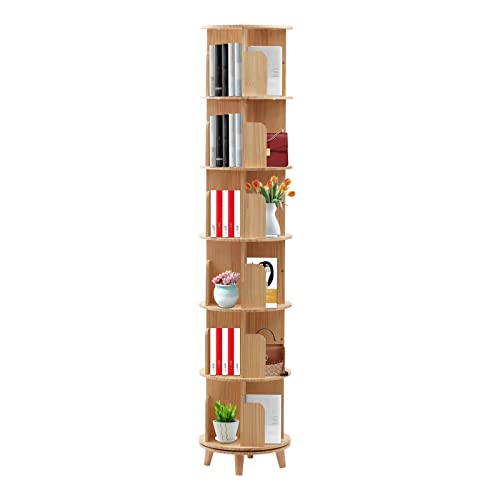 FiueStur 360-Degree Rotating 6-Tier Corner Bookshelf for Kids and Adults - WoodArtSupply