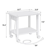 TUTOTAK 2 Tier Printer Stand, Rolling Printer Cart with Power Outlets and USB Ports, Mobile Printer Table with Wheels, for Under Desk, Office, Home, White PS01BW001