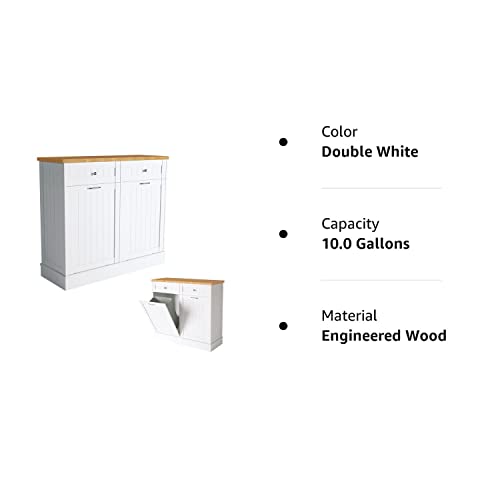 TOLEAD Double Tilt Out Trash Cabinet Free Standing 10 Gallon Recycling Trash Can Cabinet for Farmhouse Kitchen,Living Room, Dining Room, White - WoodArtSupply