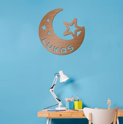 Moon And Stars Name Wood Sign, Nursery Decor, Personalized Wood Sign, Wooden Name, Personalized Name Sign, Wooden Name Sign, Kids Name Sign - WoodArtSupply