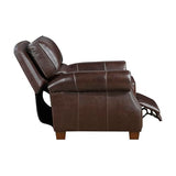 Lexicon Push Back Reclining Chair, Top Grain Leather Match Push Back Recliner Chair with Nailhead Trim, Rolled Arms, Solid Wood Legs, for Living Room/Apartment/Office, Easy Assembly, Brown