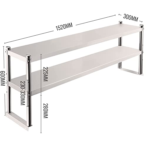 VEVOR Double Overshelf, Double Tier Stainless Steel Overshelf, 60 in. Length x 12 in. Width Double Deck Overshelf, Height Adjustable Overshelf for VEVOR