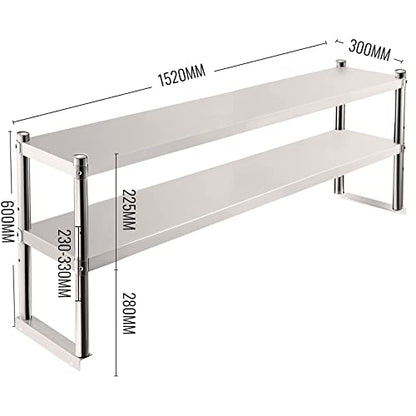 VEVOR Double Overshelf, Double Tier Stainless Steel Overshelf, 60 in. Length x 12 in. Width Double Deck Overshelf, Height Adjustable Overshelf for