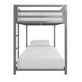 DHP Miles Silver Low Metal Bunk Bed Frame for Kids - Twin Over Twin with Built-in Ladder and High Guardrails DHP