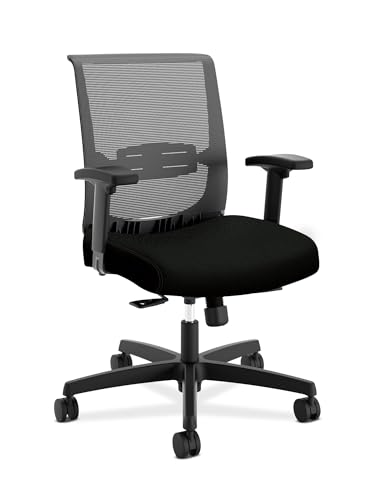 HON Convergence Ergonomic Office Chair, Breathable Back Support Mesh, Adjustable Arms, Computer Chair with Lumbar Support, Rolling Swivel Wheels, Comfortable Synchro-Tilt Recline, Fabric, Black HON